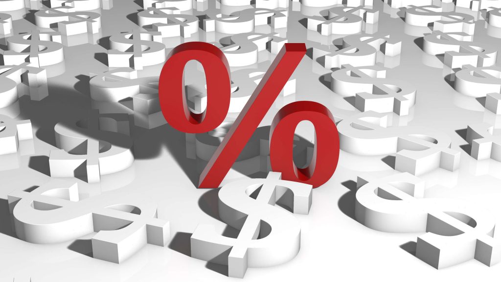 Red interest rate symbol with white dollar signs