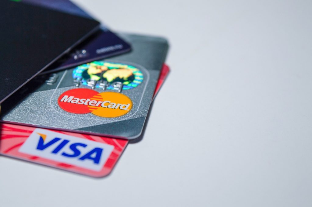 credit cards on grey background