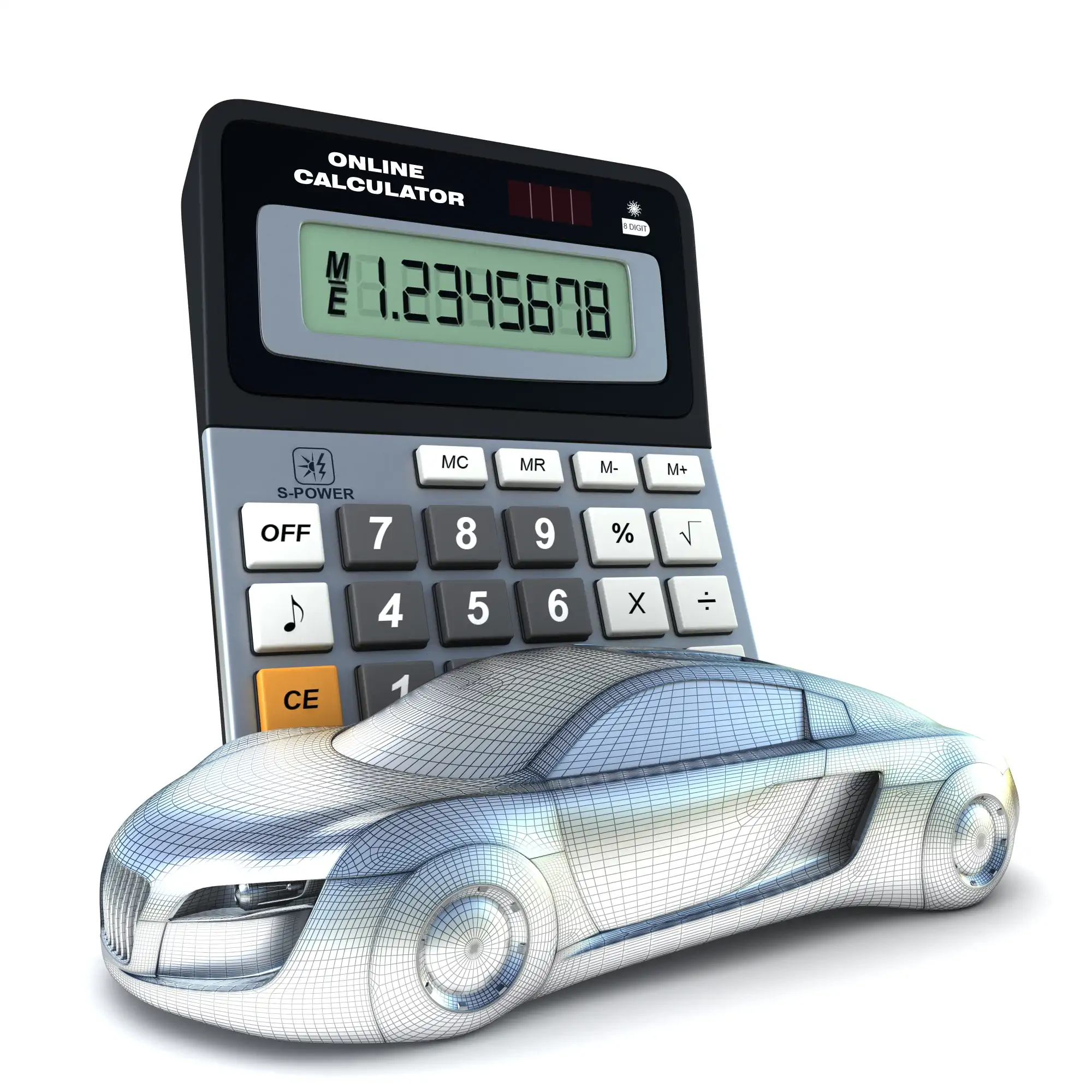 Car in front of calculator.