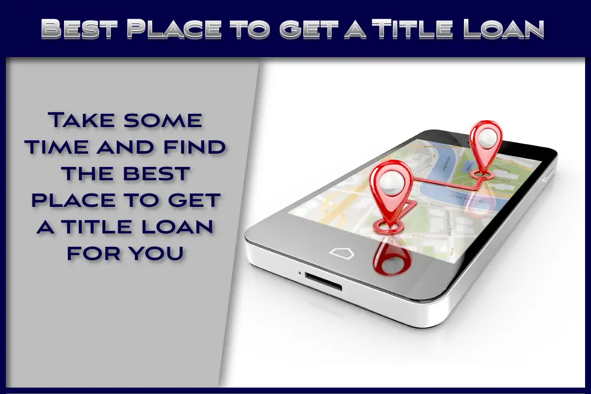 Smartphone with a starting point and directions to the closest title loan place.