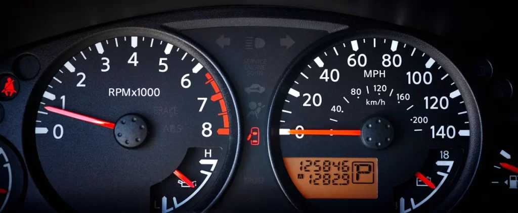 Vehicle odometer clearly showing the mileage for an instant online title loan appraisal. 